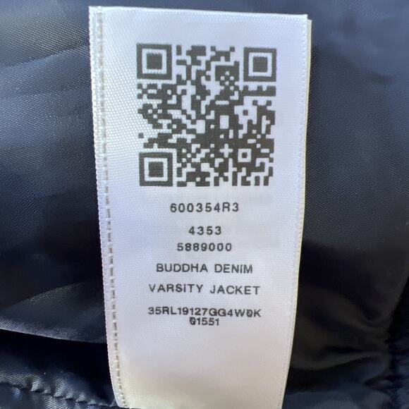 True Religion Guitar Buddha Varsity Jacket Women Large Denim White Retro Y2K NEW - Picture 9 of 12